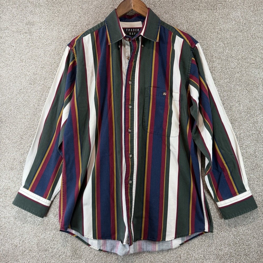 Trader Bay Vintage 90s Striped Button-down Long Sleeve Shirt Sz M Y2K Casual